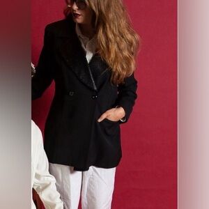 HUGO BUSCATI double breasted black suit coat with shimmery label